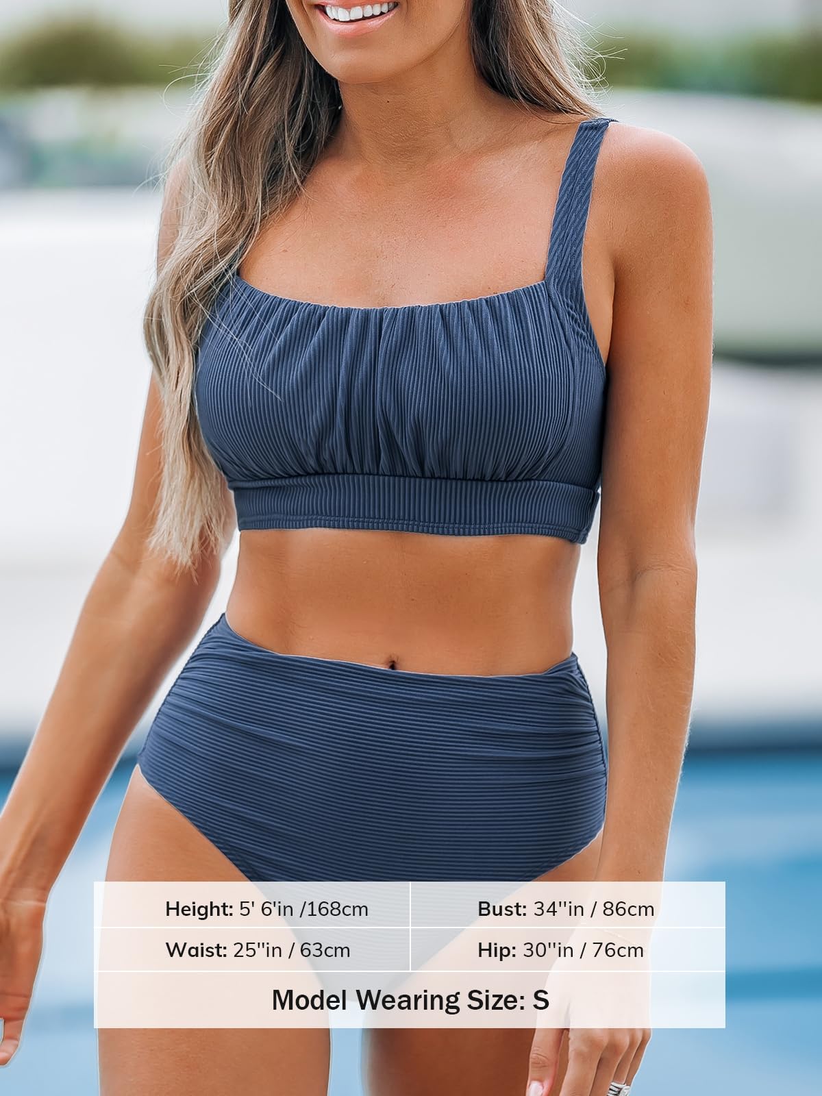 CUPSHE Bikini da donna, due pezzi, a vita alta, collo quadrato, spalline regolabili, increspato