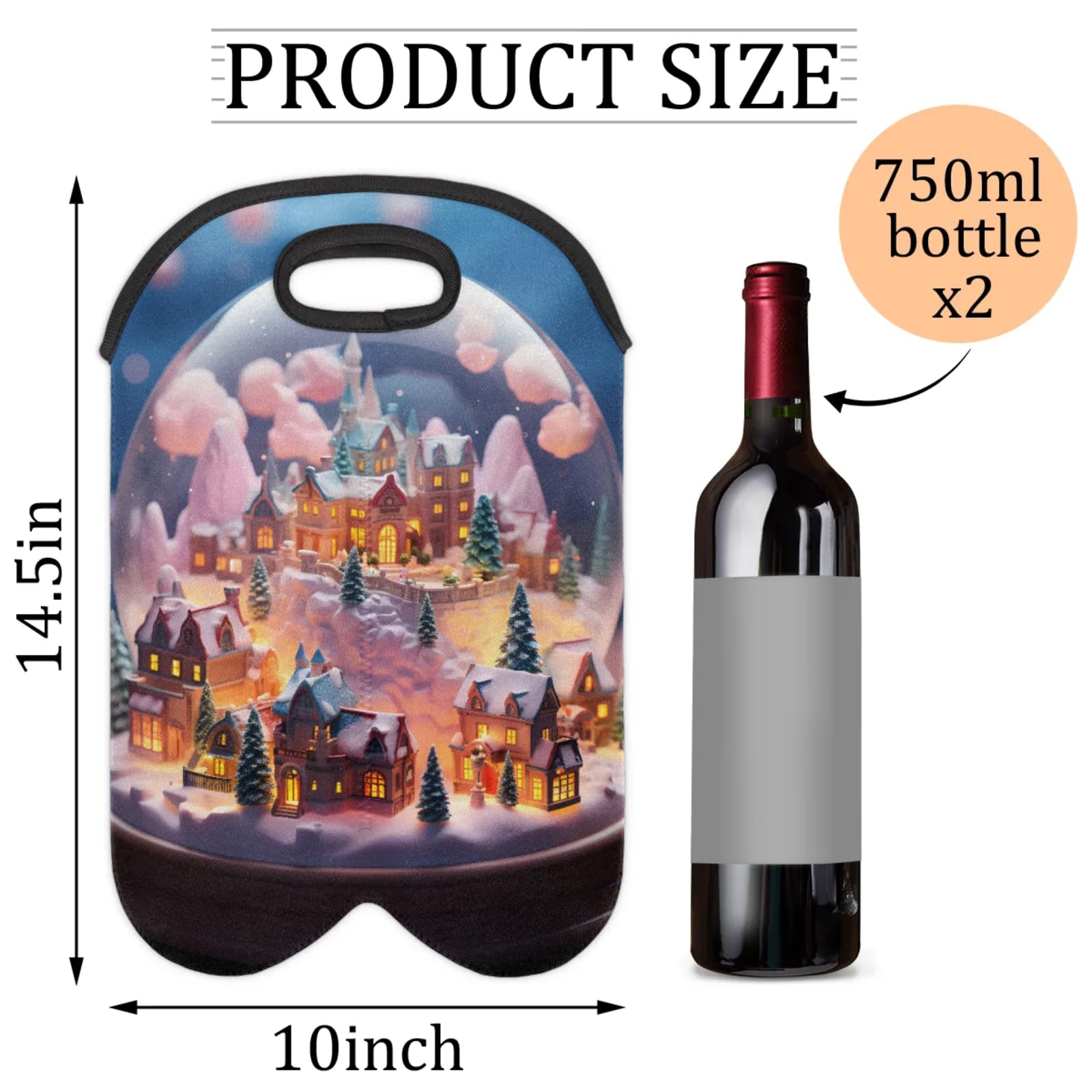 GzLeyigou 2 Bottles Crystal Ball Wine Bag Sleeve Totes Neoprene Protective Wine Carrier Bag for Wine,Water, Champagne, Beer, Baby Bottles,Gift 14.5 x 10 Inches