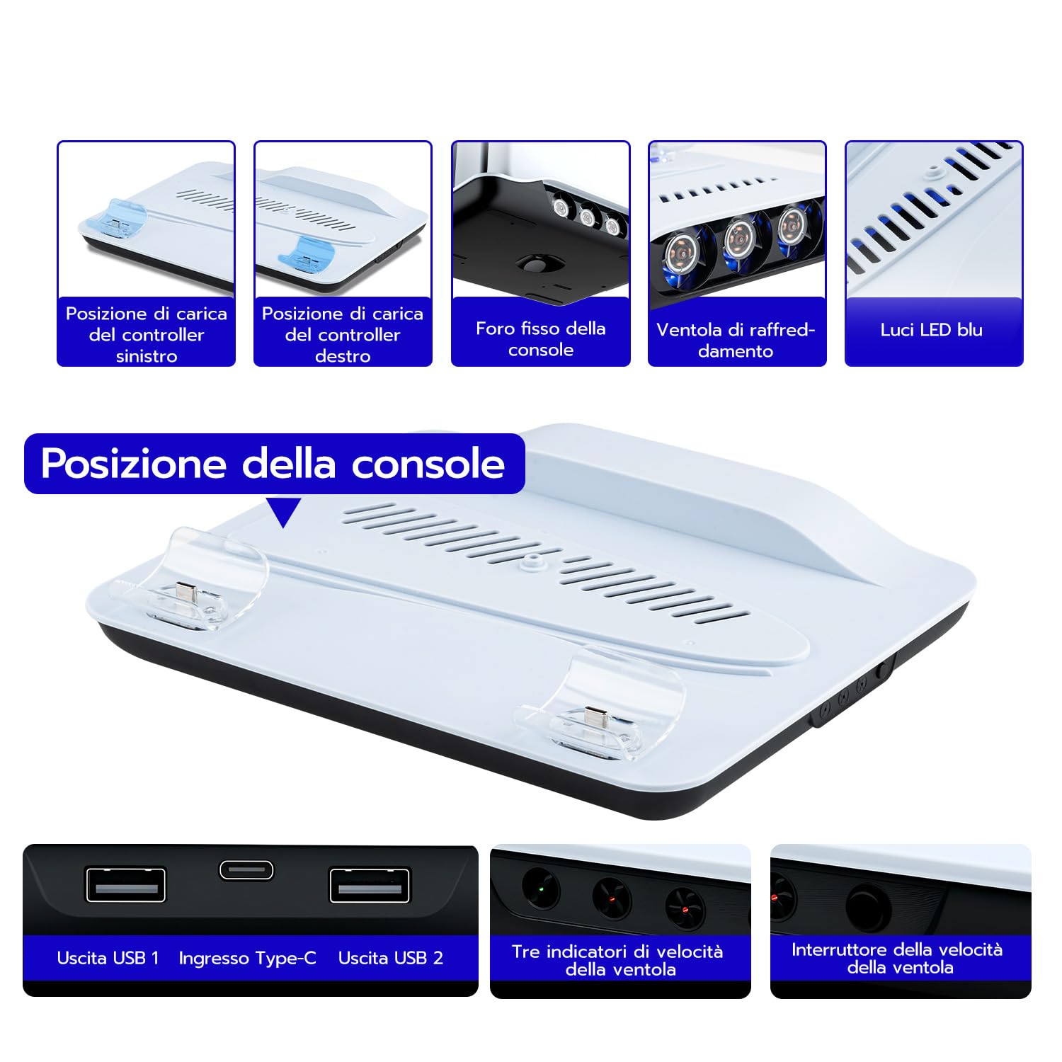 Wigearss Supporto Verticale di Raffreddamento PS5 con Doppio Controller di Caricatore per PS5/PS5 Slim/PS5 PRO UHD/Digital Edition
