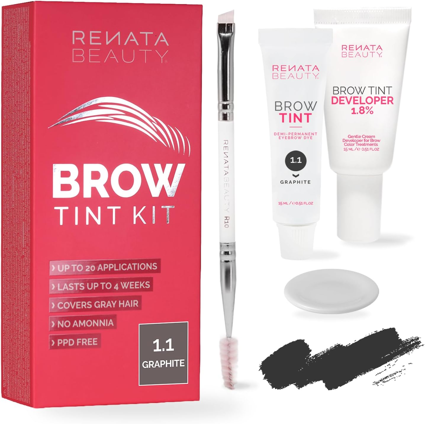 Brow Tint Kit – Eyebrow Tint Set – Dye Kit with Color Tint, Cream Developer and Styling Brush – Long-Lasting Effect Up to 4 Weeks – 30 Applications [Graphite]