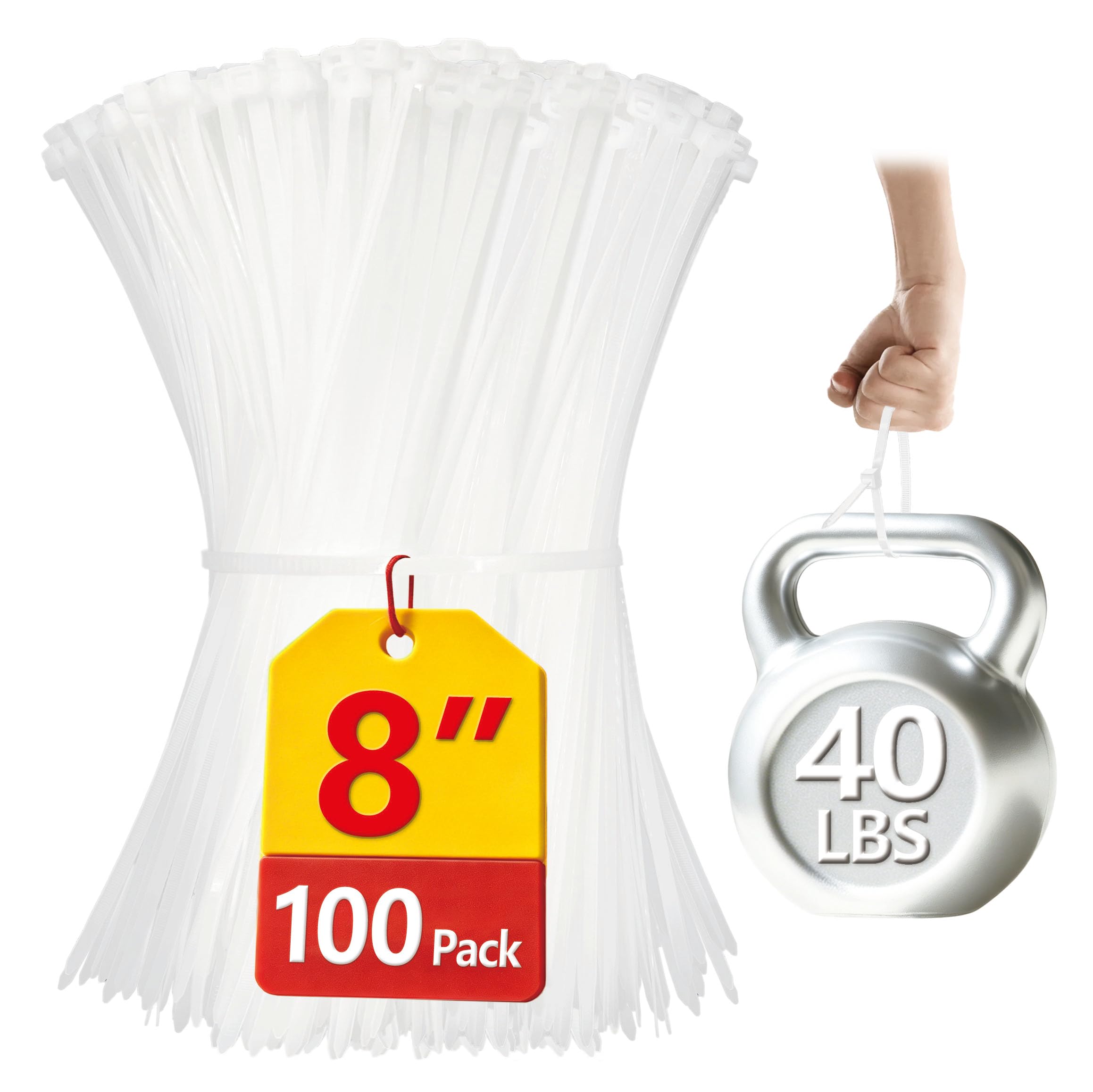8 Inch Zip Cable Ties (100 Pack), Self-Locking Premium Nylon Cable Wire Ties,Heavy Duty White, for Indoor and Outdoor by Boacua-image-30
