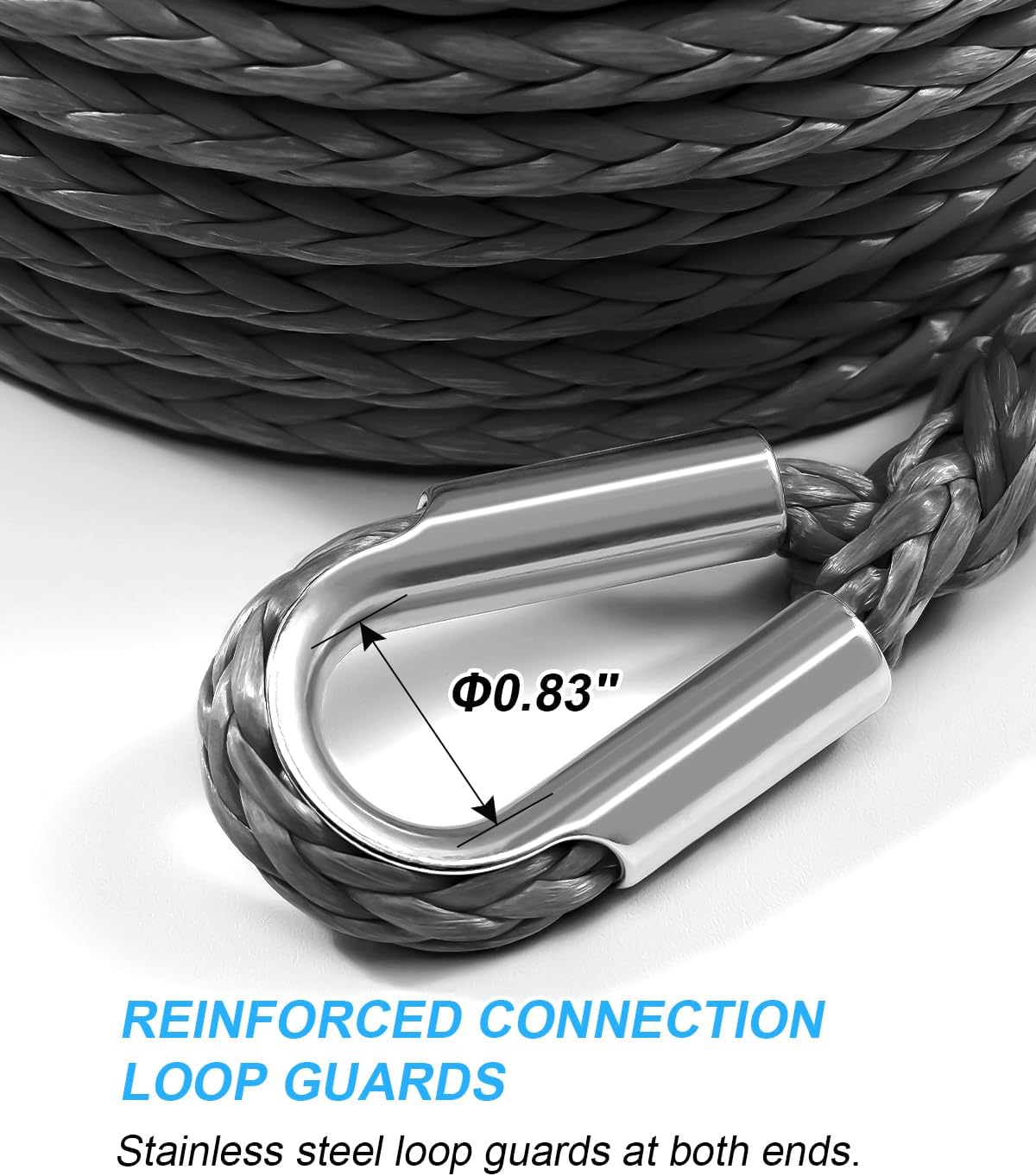 Kolvoii Winch Rope Extension 3/8 Inch x 50 Ft 26,500 Lbs, Synthetic Winch Extension Cable Line for Off Road Vehicle ATV UTV Truck etc (Grey)