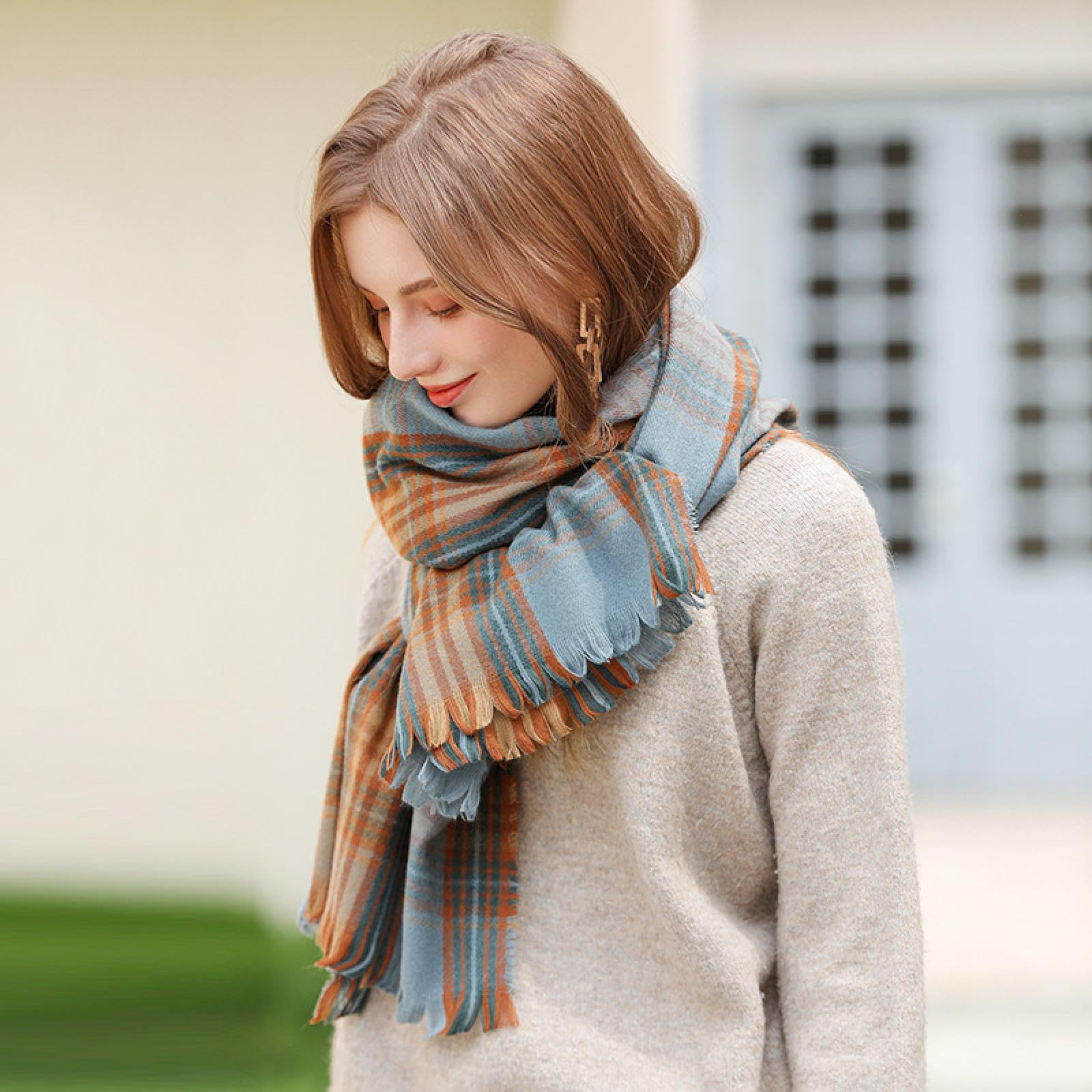 Schal Mütze Damen Halstuch Herren Schals Poncho Schal Damen Winter Quaste Kaschmir Plaid Schal Warmer Schal Halstuch