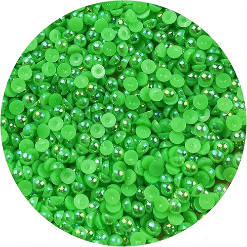 1500 piezas 4mm Medias Perlas Verdes AB Planas con Parte Posterior Plana para Manualidades DIY, Perlas de Plástico Redondas con Parte Posterior