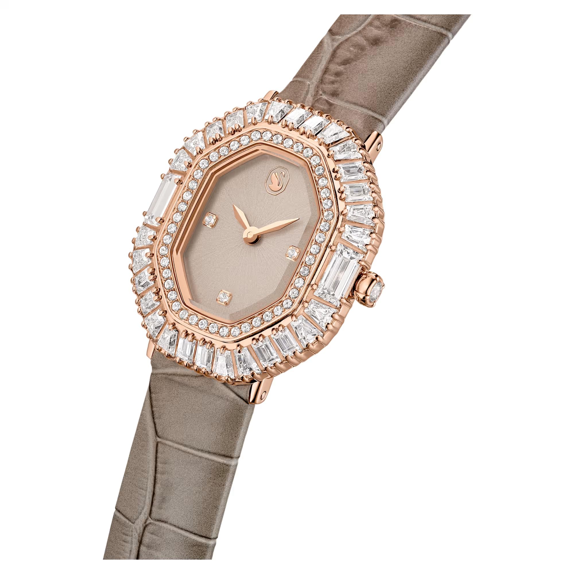 Swarovski Orologio Matrix octagon, Cinturino in pelle, Beige, Finitura in tono oro rosa