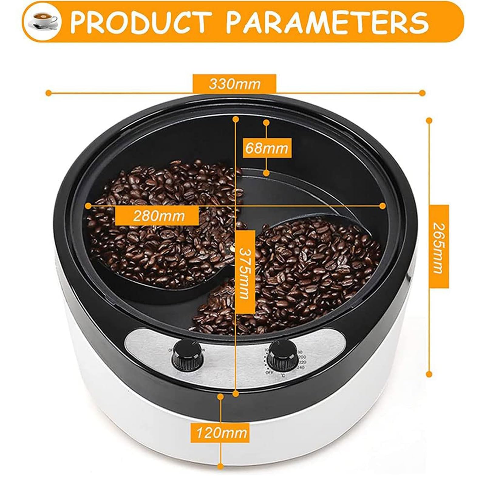 Torréfacteur électrique 1200 W avec température réglable de 0 à 240 ℃, Machine à rôtir en Acier Inoxydable pour la Cuisson du café, des Grains Crus, des cacahuètes A