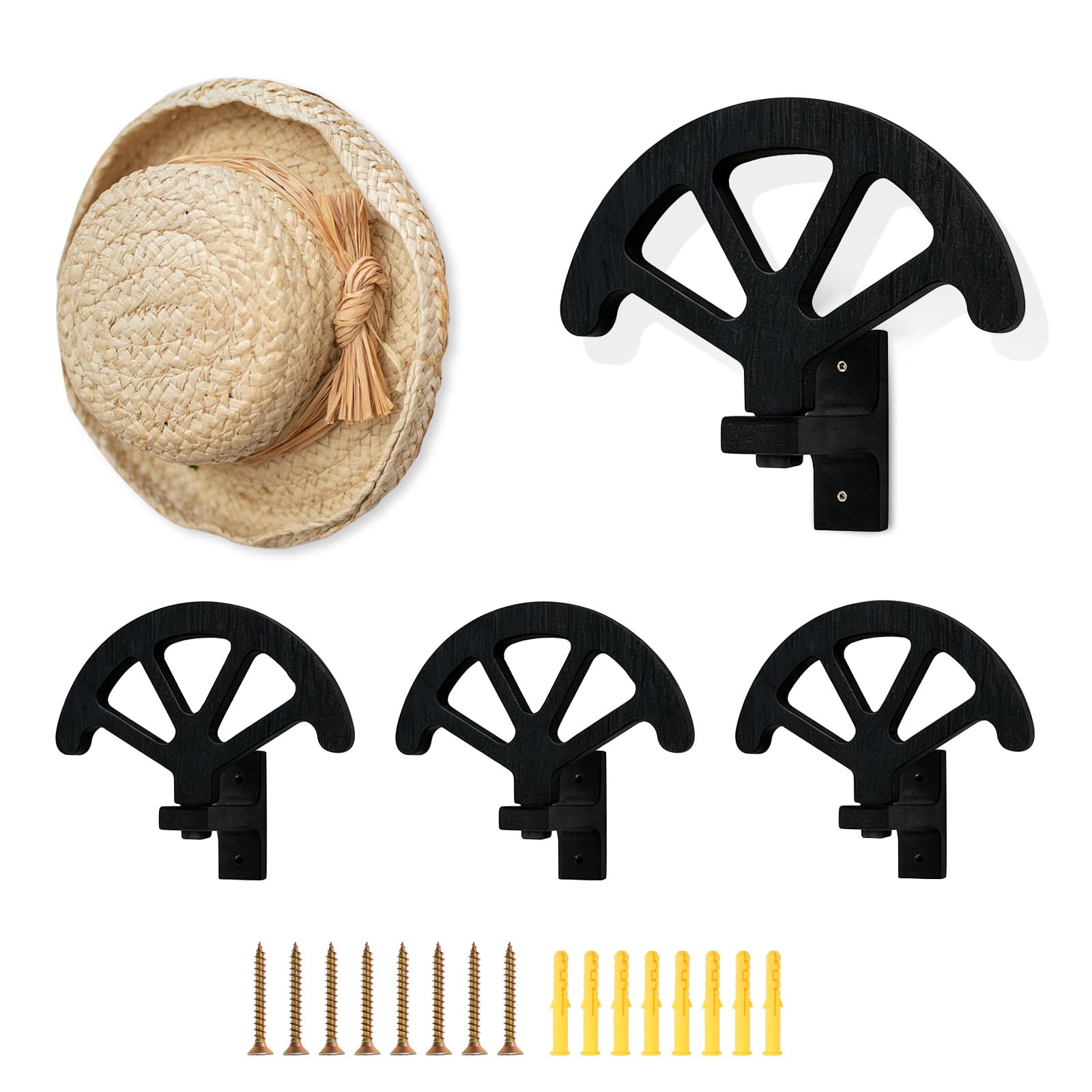 4PCS Cowboy Hat Rack, 3-Slot Design Adjustable Cowboy Hats Holder Black