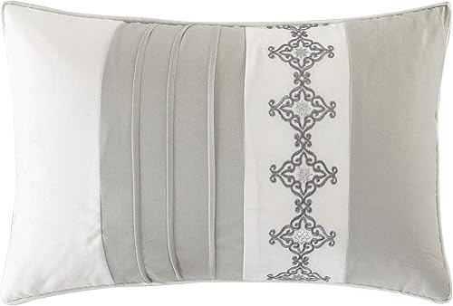 Miniatura 4 de Grand Avenue Juego de edredón blanco tamaño King, juego de cama bordado de 5 piezas, edredón ultra suave, falda de cama, almohadas y fundas,