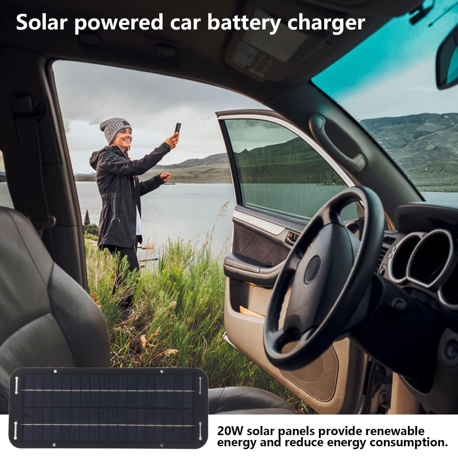 Caricabatteria per auto con pannello solare - Caricatore solare per auto | ad alta efficienza | Pannello solare per auto, Caricabatteria portatile per auto, per campeggio e aria