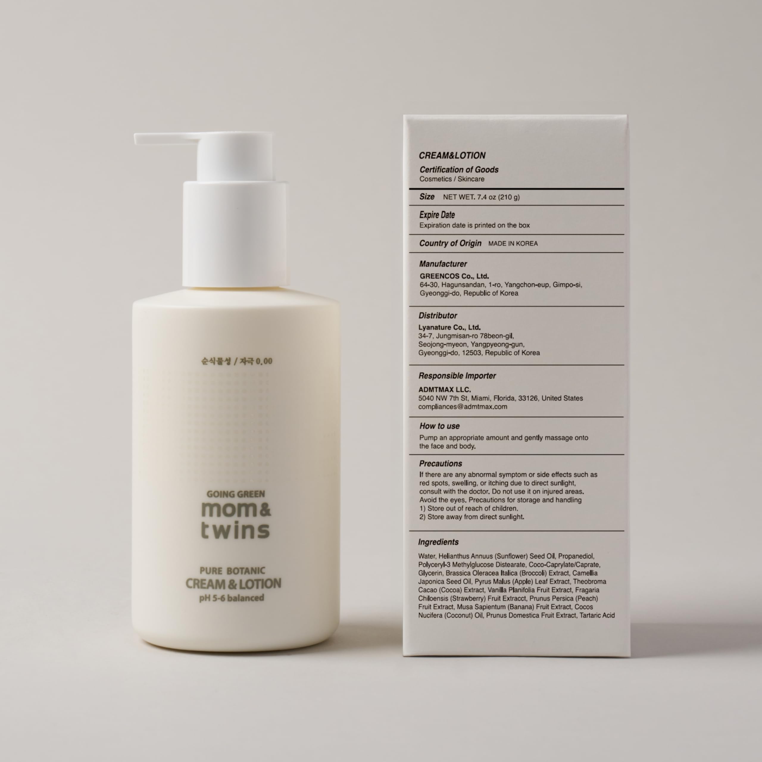 CREAM & LOTION – Organic Newborn-Safe Korean Baby & Adult 2‑in‑1 Face & Body Lotion, Moisturizer with Vitamin C for Soothing Hydration, Gentle & Effective (7.41 fl oz / 210 g)