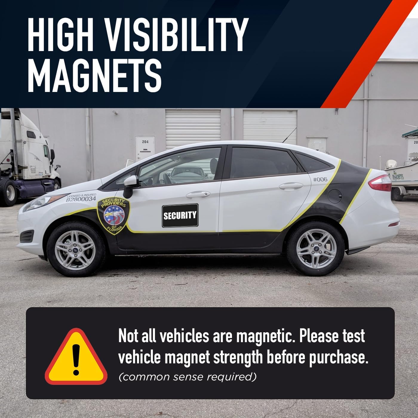 Rio Salto Security Magnet for Car 12” x 8” (2 Pack) Security Magnetic Signs for Vehicles Security Officers Magnetic Signs Reflective Extra Large Patrol (Black/White, (2) 12"" x 8"")
