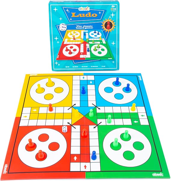 abeec Classic Ludo - Ludo Game Board - Fun Board Games for Kids - Traditional Kids Board Games - 1 x Folding Board, 16 x Counters, 1 x Dice - Indoor Games