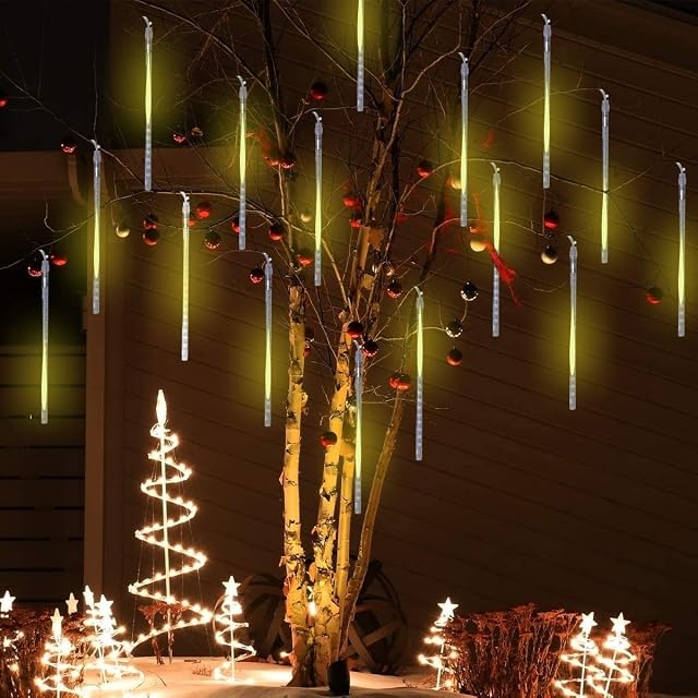 Meteor Shower Lights Falling Rain Lights 30 cm 8 Tubes 240 LEDs Waterproof Christmas Cascading Icicle String Lights Garden Decoration for Wedding Party Christmas Tree (Warm White)