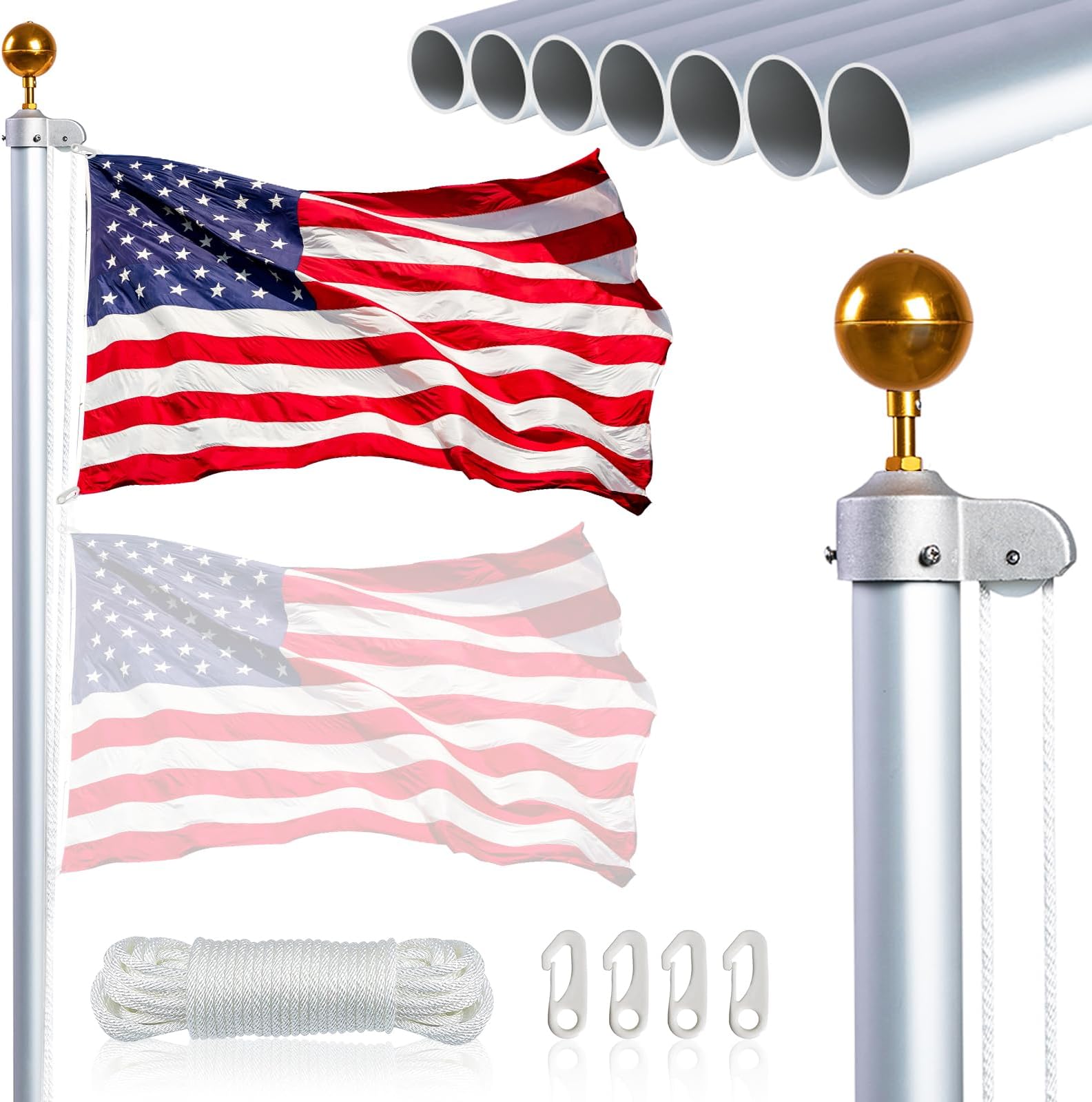 GSOW 25FT Sectional Flag Pole Kit Extra Thick Heavy Duty