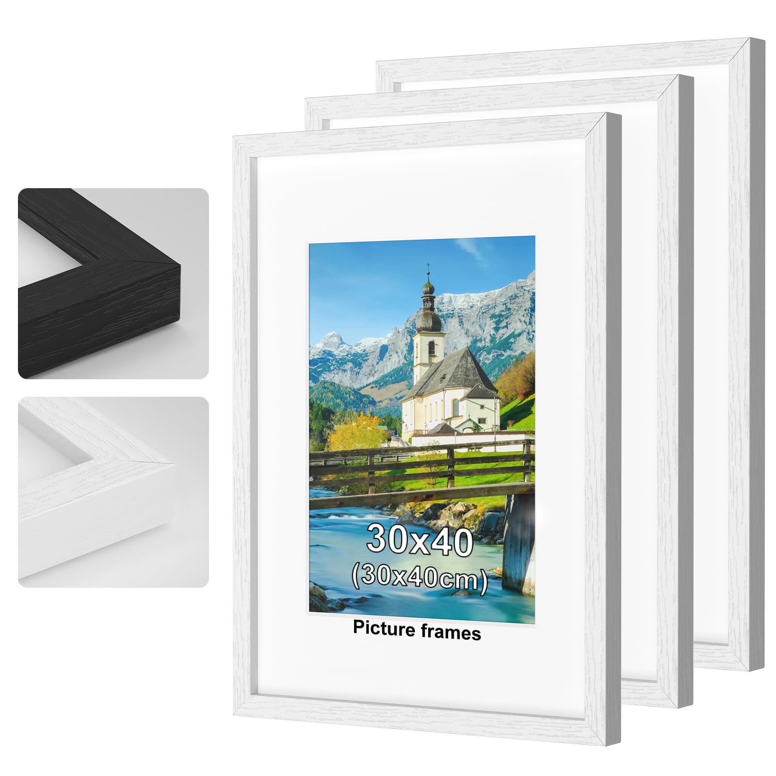 Cadre photo A4 bois blanc mat avec verre Perspex de table ou mural