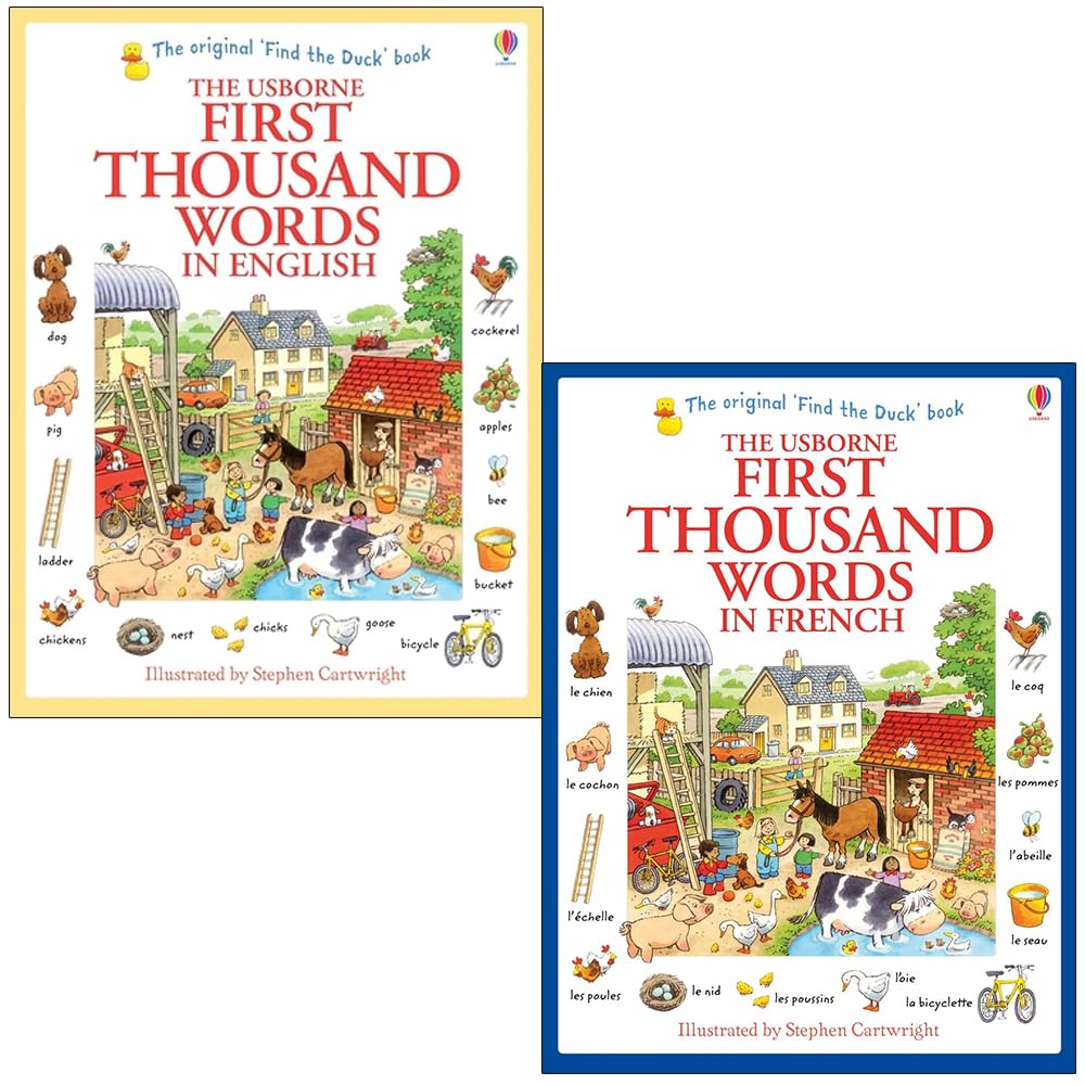 Usborne First Thousand Words Collection 2 Books Set By Heather Amery (First Thousand Words in English & First Thousand Words in French)