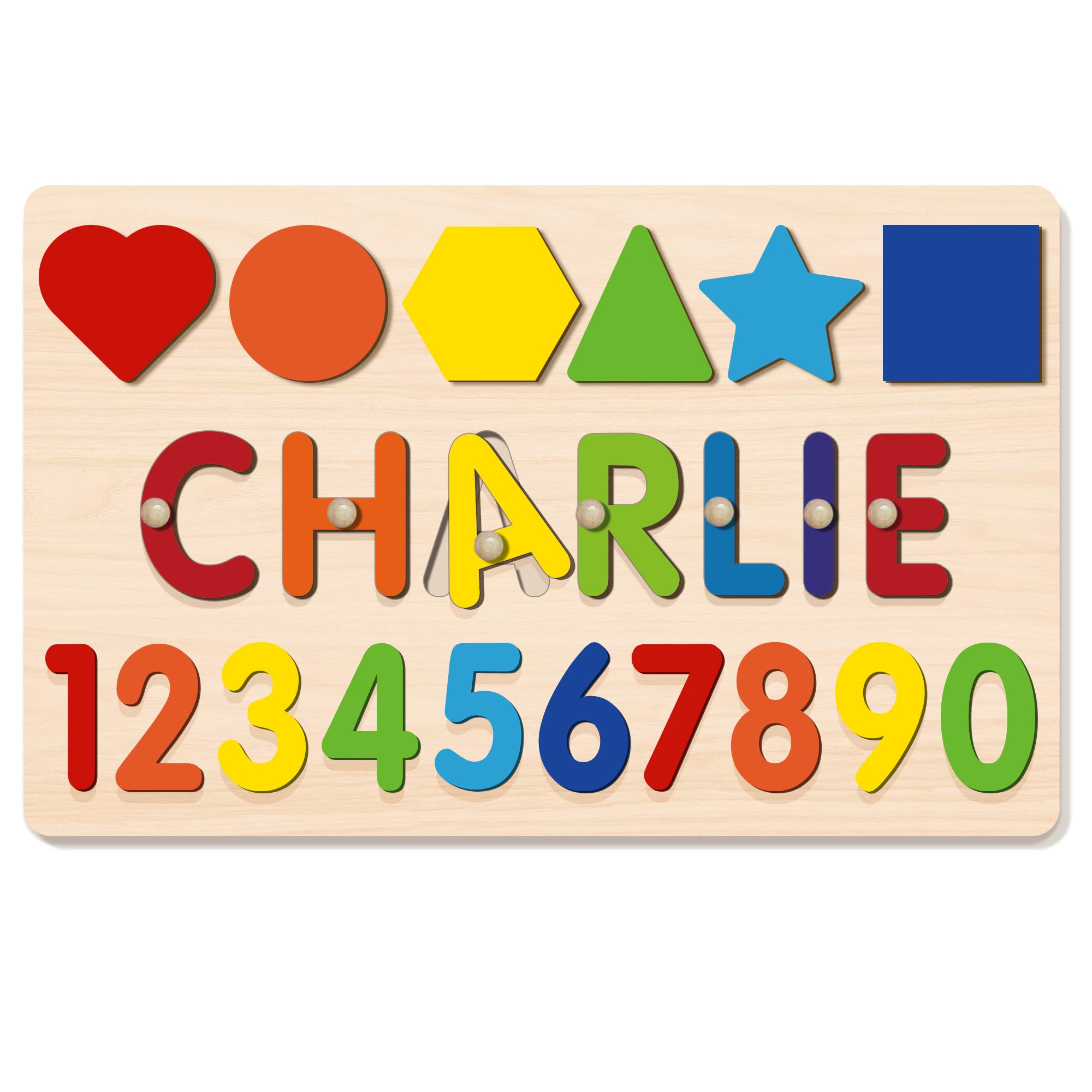 Name Puzzle for Kids Personalized Wooden Shapes Puzzles, 1st Birthday Girl Boy Gifts, Montessori Learning Toddler Educational Toy for Boy Girl, Personalized Baby Gifts for 1+ Year Old Boys