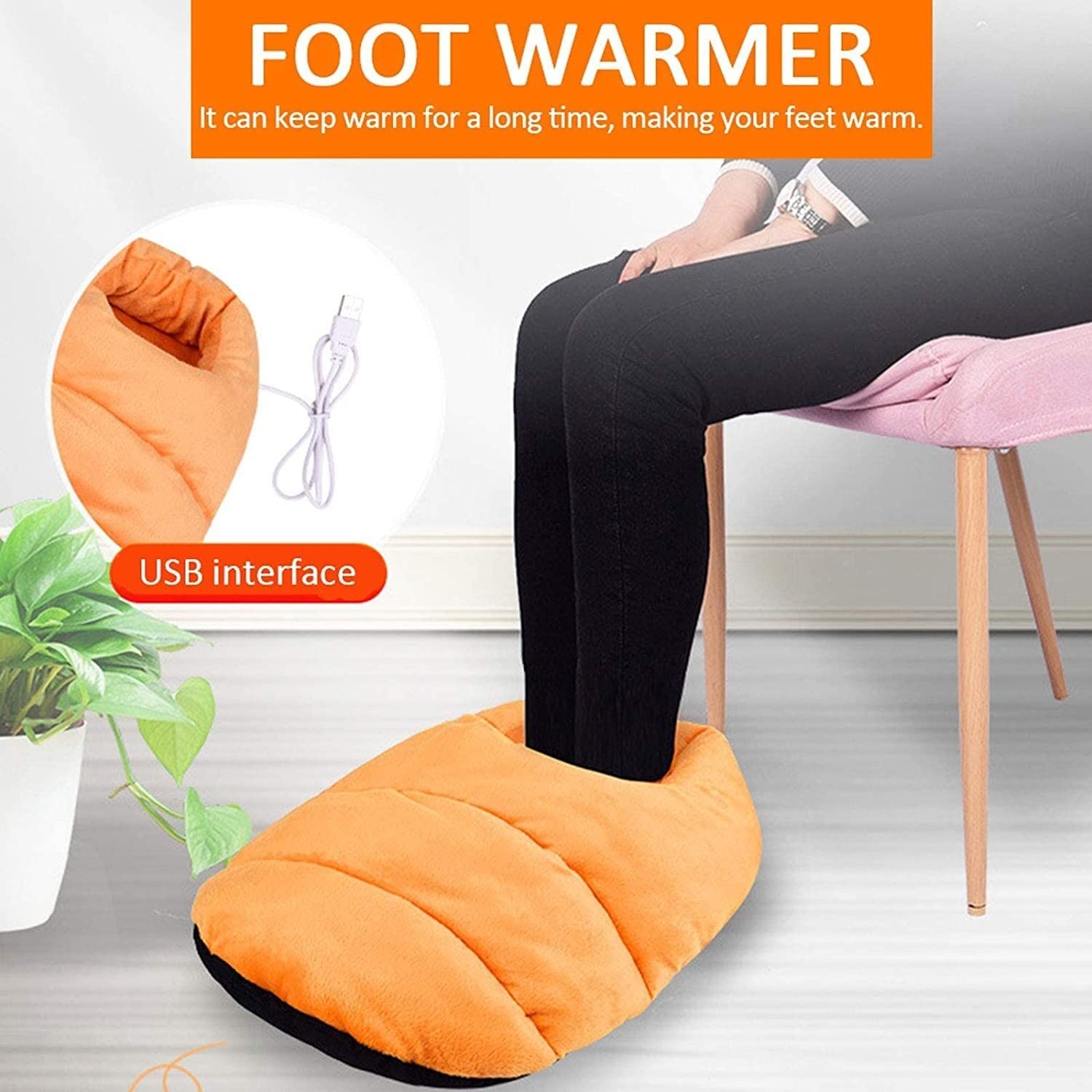Calentador de pies eléctrico, Calentador de pies de pantufla de calefacción con alimentación USB Calentador eléctrico desmontable suave de bolsillo grande for el invierno en el hogar Oficina Zapatilla