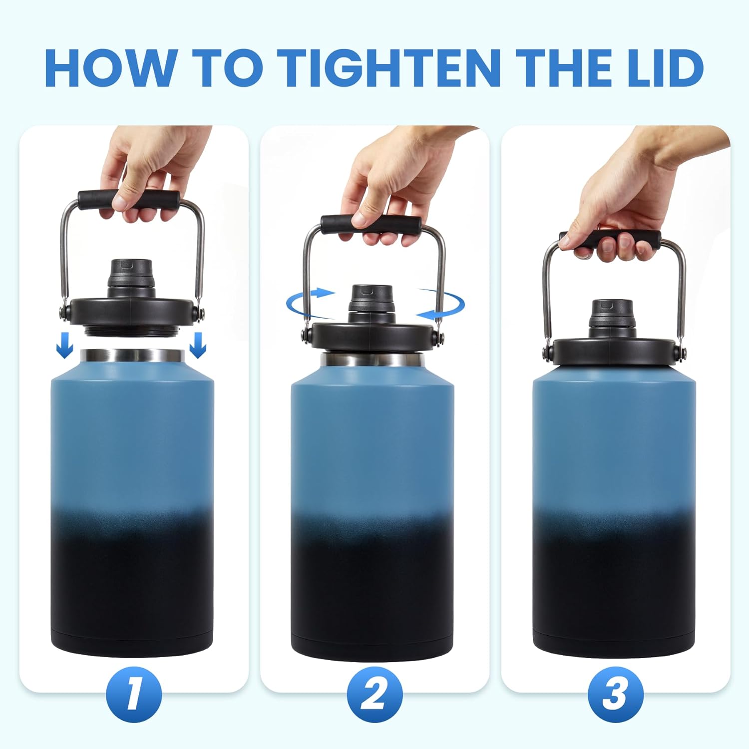 1 Gallon Water Bottle Insulated Stainless Steel Keeps Ice 48Hr, Large Water Gallon Jug Wide Mouth Leakproof Vacuum for Gym, Camping, & Construction Gradient Blue - Image 4