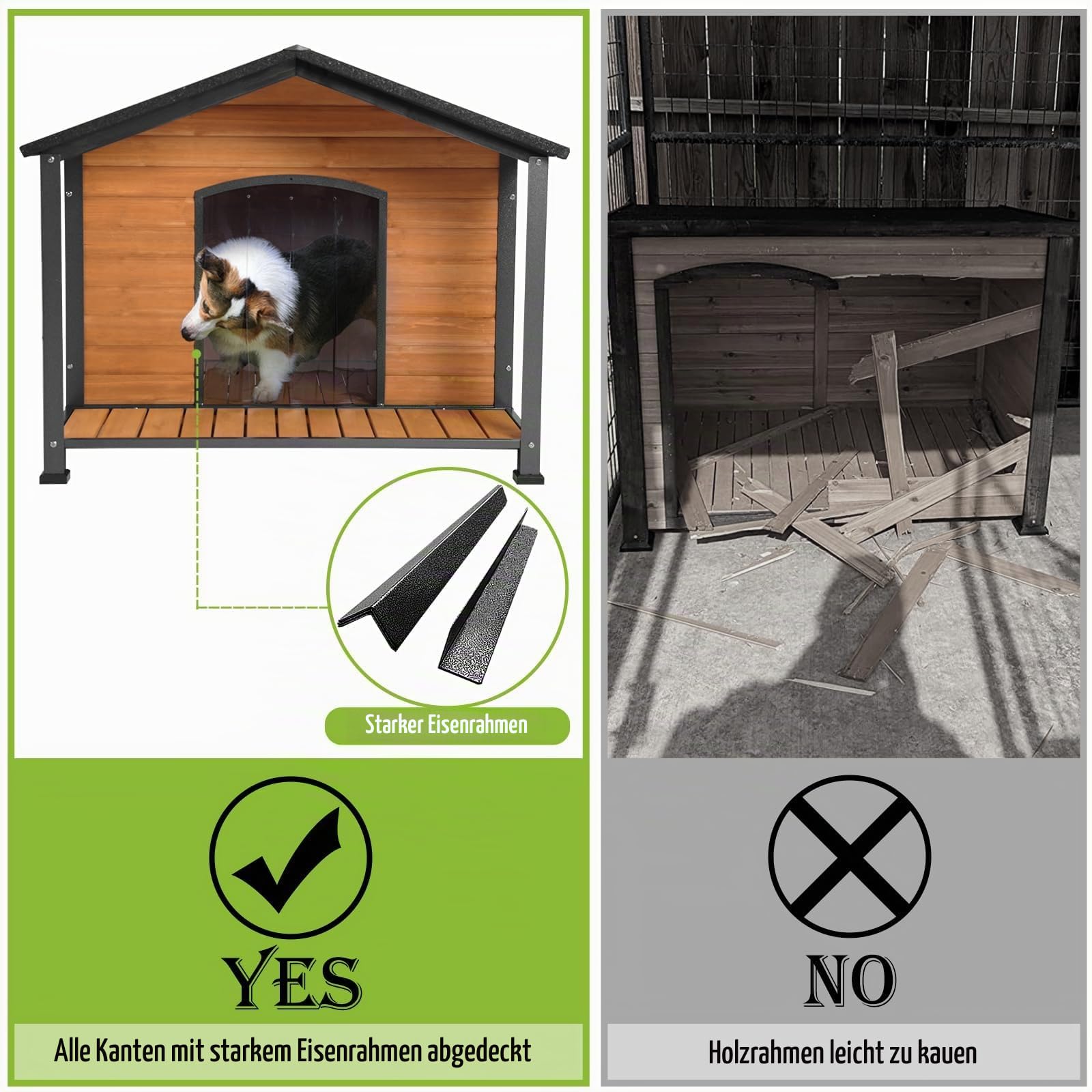 Hundehütte Outdoor & Indoor Einzigartige All-Around Eisenrahmen Hundehütte für den Winter mit erhöhten Füßen für kleine & mittlere & große Hunde, wetterfestes Dach