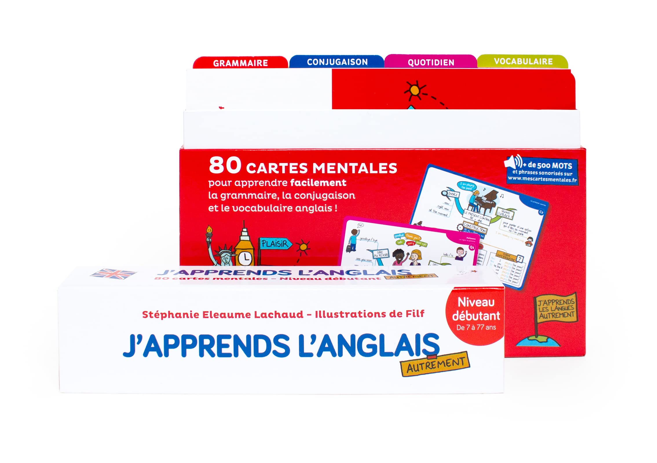 J'apprends l'anglais autrement - Niveau débutant: 80 cartes mentales pour apprendre facilement le vocabulaire, la conjugaison et la grammaire anglaise
