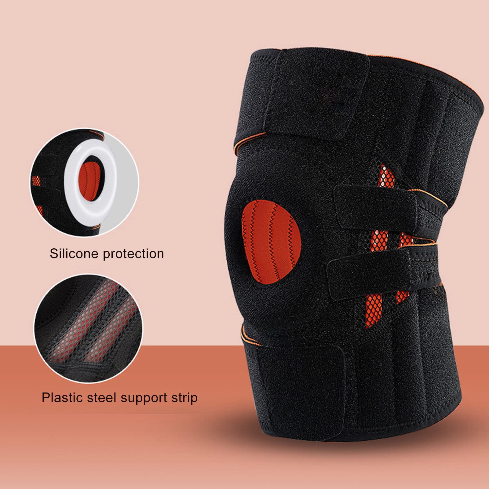 Ochraniacz na Kolano, Czarny Unisex Sporting Ochraniacz na Kolano Regulowana Silikonowa Sprężyna Hollow Open Type Knee Orteza