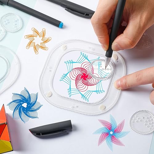 Miniatura 4 de Regla geométrica de engranaje de arte en espiral, 18 unidades, plantilla de círculo en espiral transparente, regla de plástico, plantillas de curva