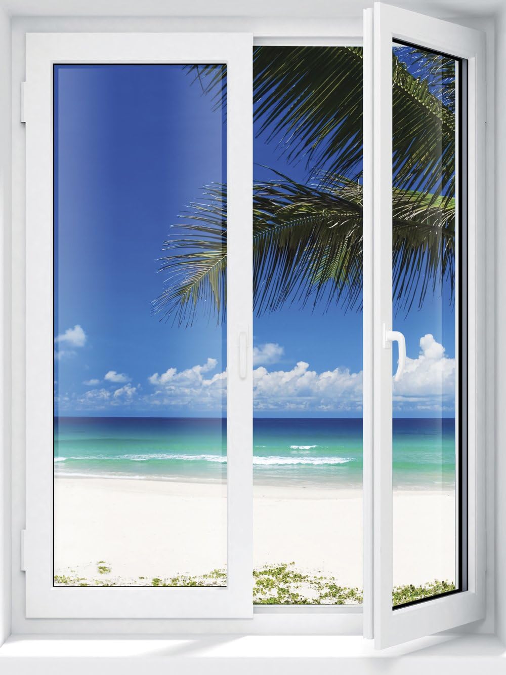 JP London uStrip Peel and Stick Prepasted Island Getaway UMBPS91127 Beach Paradise Window Wall Mural at 3 feet Wide by 4 feet high