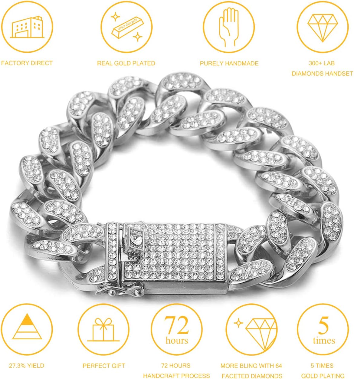 Cuban Link Chain For Men Halukakah Diamond Iced Out,20MM Rhombus