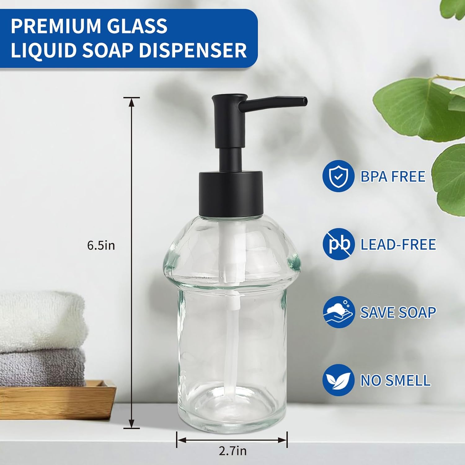 Glass Refillable Empty Bottle Container with Rust-Proof Plastic Pump Hand Soap Dispenser, 2Pcs 9.3oz Soap Dispenser for Bathroom and Kitchen (Clear) - Image 5