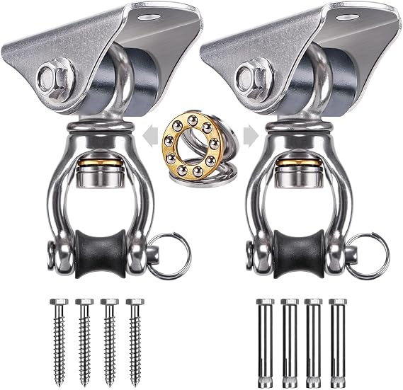SELEWARE Silent Swing Hanger Heavy Duty Swing Hook Swivel Bearing Swing Mount Hardware for Porch Swing Hammock Chair Heavy Bag Yoga Silk Suspension Straps Olympic Rings 2 Pack
