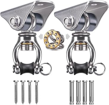 SELEWARE Silent Swing Hanger Heavy Duty Swing Hook Swivel Bearing Swing Mount Hardware for Porch Swing Hammock Chair Heavy Bag Yoga Silk Suspension Straps Olympic Rings 2 Pack