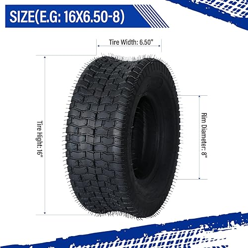 Miniatura 3 de SUNROAD 2 neumáticos de césped de 16 x 6.50-8 de repuesto para cortacésped y jardín 16 x 6.50 x 8 2PR neumático de césped