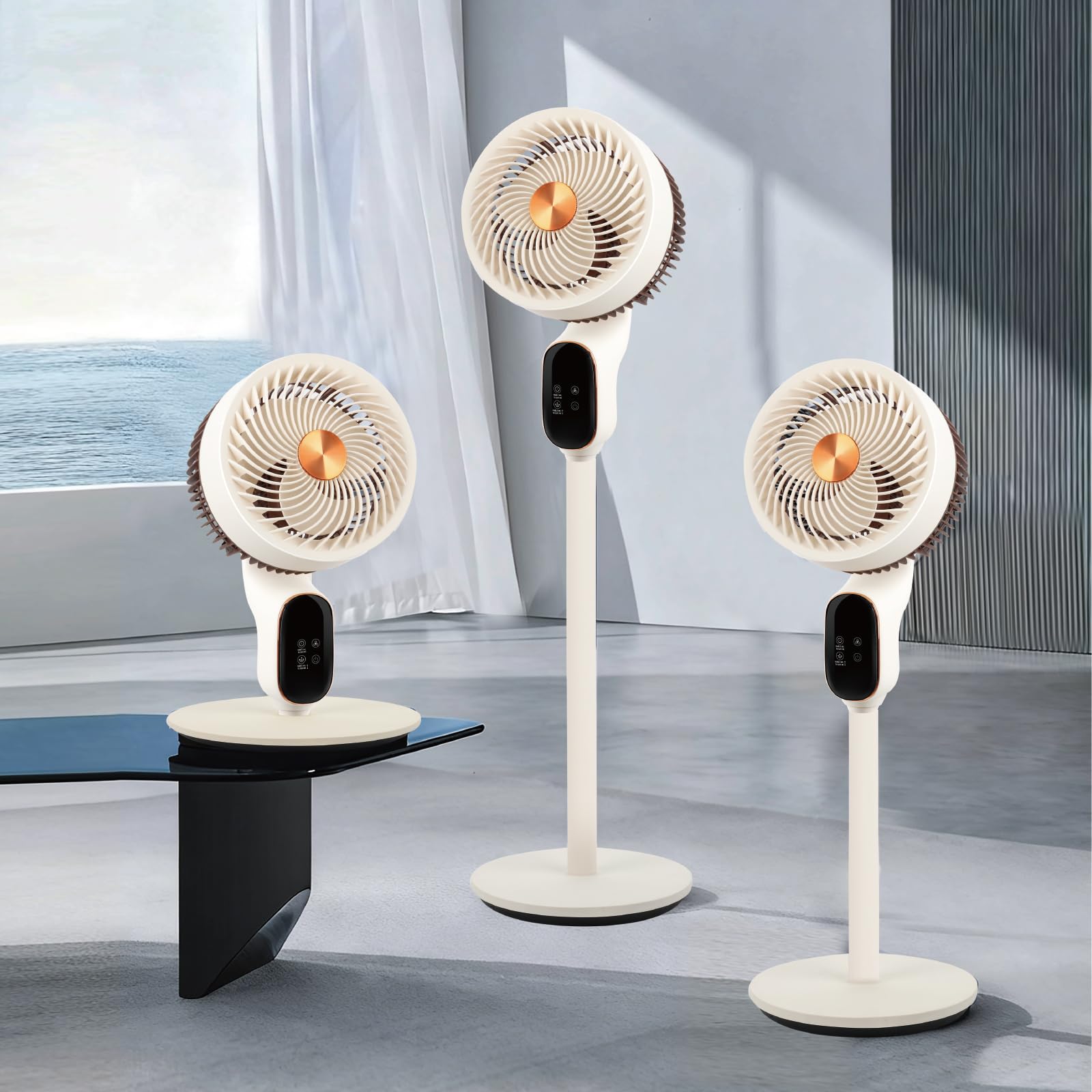 Ventilador de pie silencioso, 50W, 18 cm de aspas, oscilación automática, 8 velocidades, altura regulable , inclinación ajustable, fácil control, temporizador de 12 horas, ideal para dormitorio.