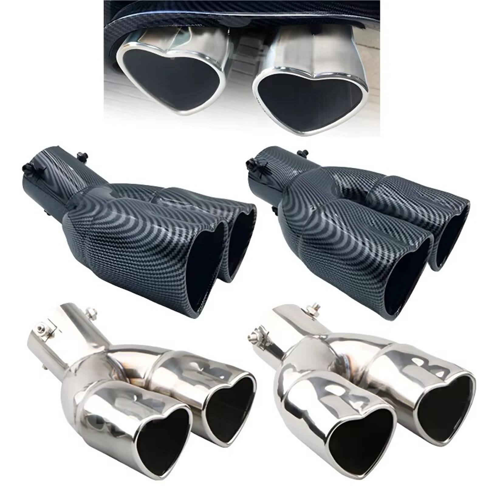 Car Silencer Końcówka tłumika w kształcie serca Samochód Auto Stalowa końcówka rury wydechowej Części zamienne Podwójne końcówki rur wydechowych(Style curle)