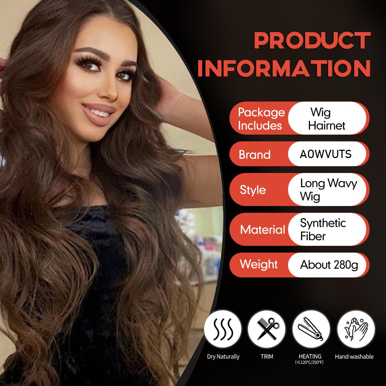 AOWVUTS Long Wave Wigs for Women Natuaral Synthetic Hair Heat Resistant Wig Ladies Fancy Dress Wig Charming Long Curly Hair Wigs Middle Part with No Bangs for Daily Party Cosplay Use - Image 2