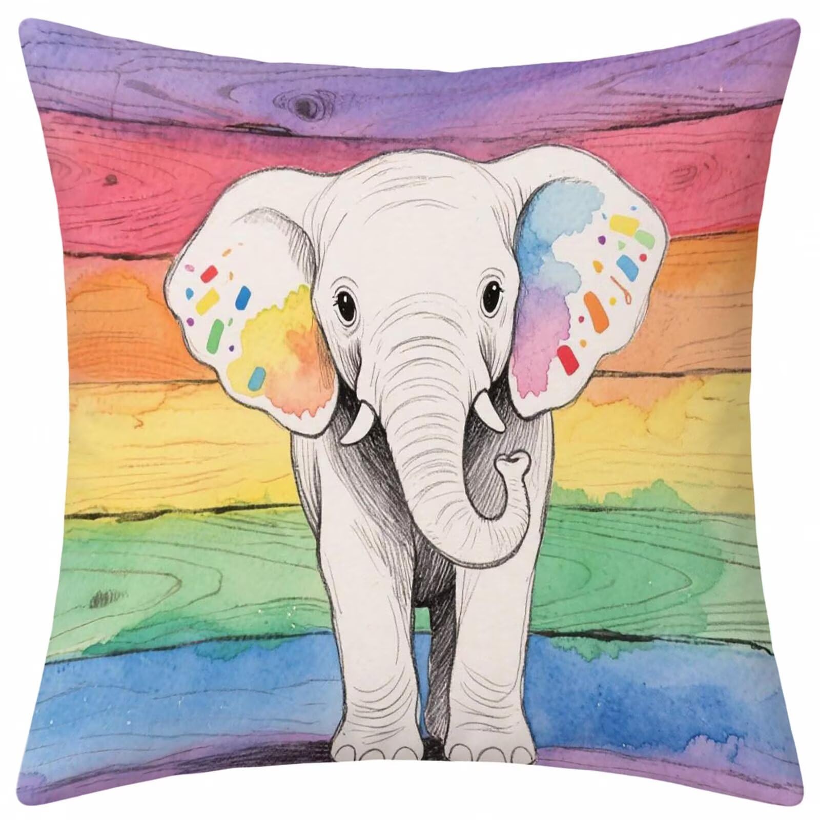 Housse coussin 55x55 éléphant en lin avec fermeture éclair invisible