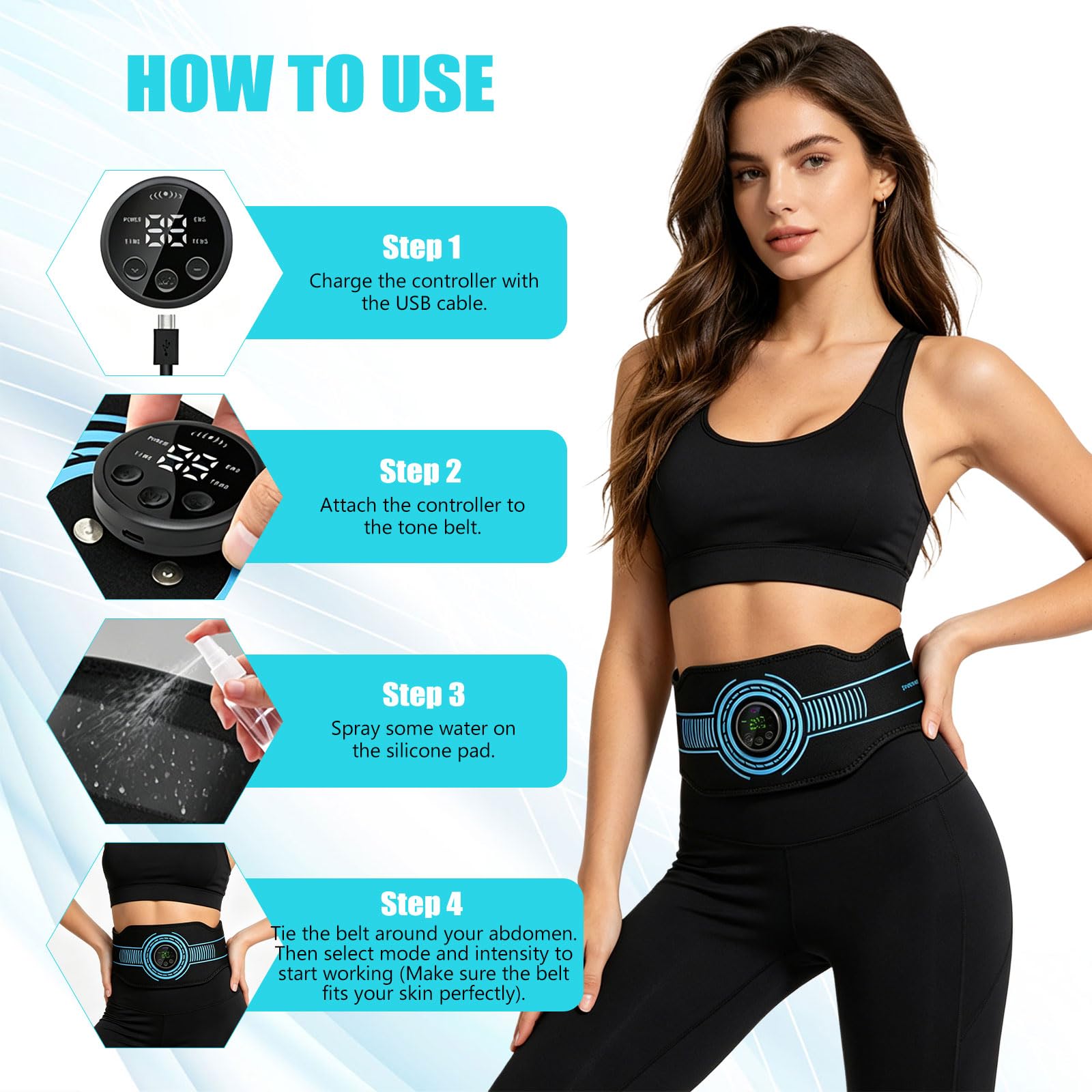 EMS Electroestimulador Abdominal, Abdominales Electroestimulacion, con 10 Modos y 39 Niveles de Intensidad, Electroestimulador Muscular Recargable Por USB, Apto Tanto para Hombres Como para Mujeres