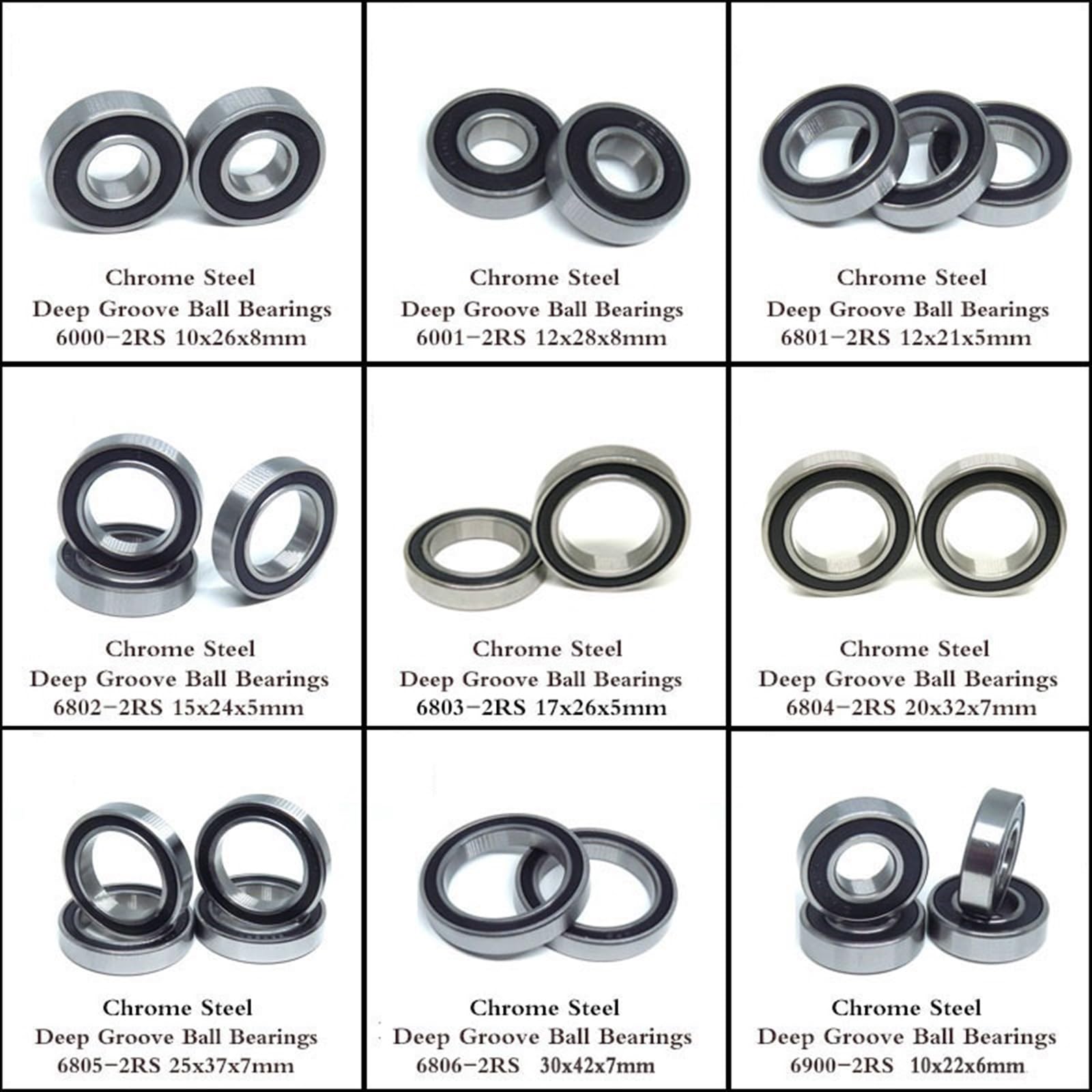 2 pièces 6000/6001/6801/6802/6803/6804/6805/6806/6900/6901/6902/6903 2RS ​​RS Supports de pédalier et moyeux de vélo à roulement à Billes(6900-2RS 10x22x6mm)