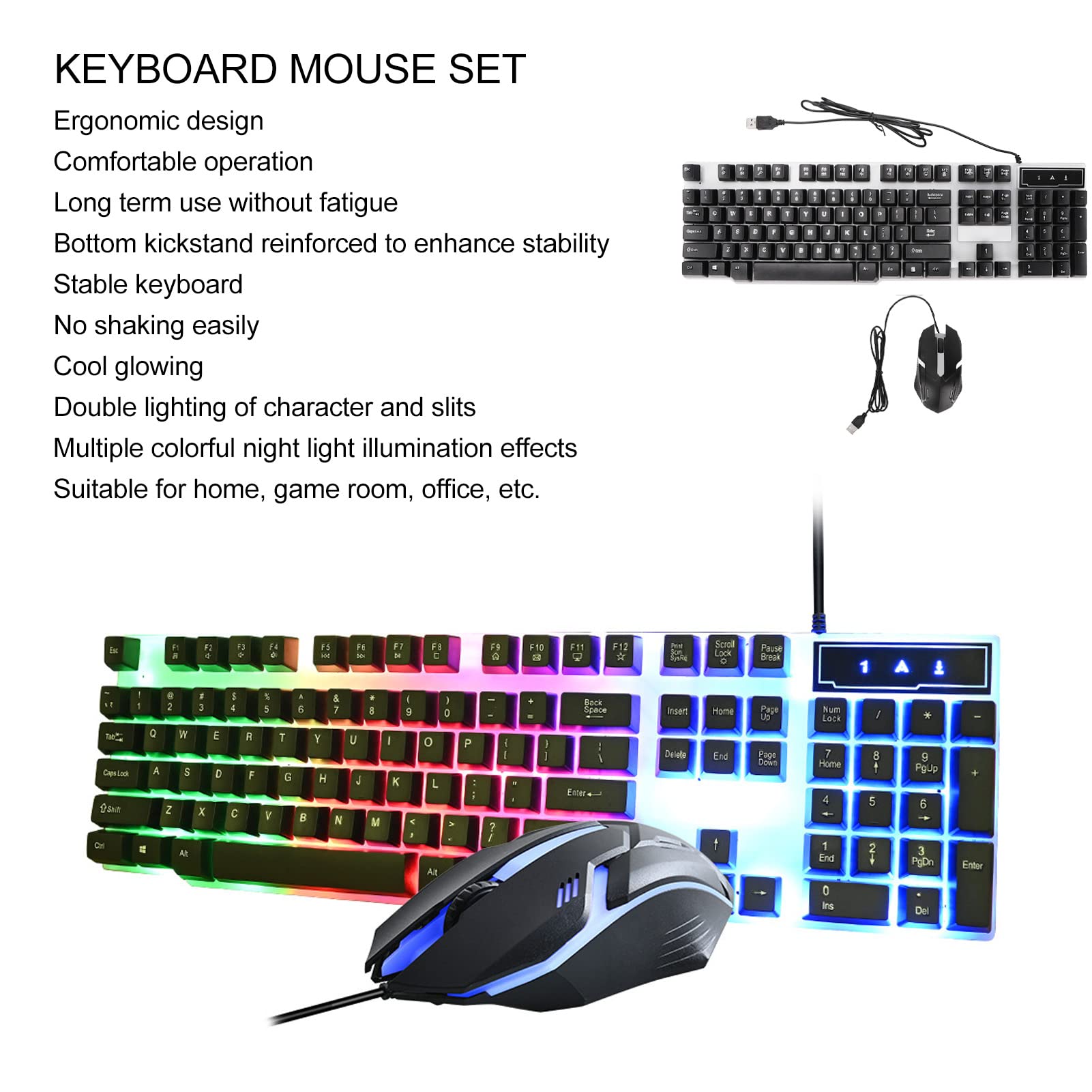 ciciglow Gaming-Tastatur und -Maus-Kombination, Kabelgebundene Hintergrundbeleuchtete Computertastaturen und RGB-Gaming-Maus, Mechanische Tastaturen mit 104 Tasten DPI 4800-Maus für Gamer