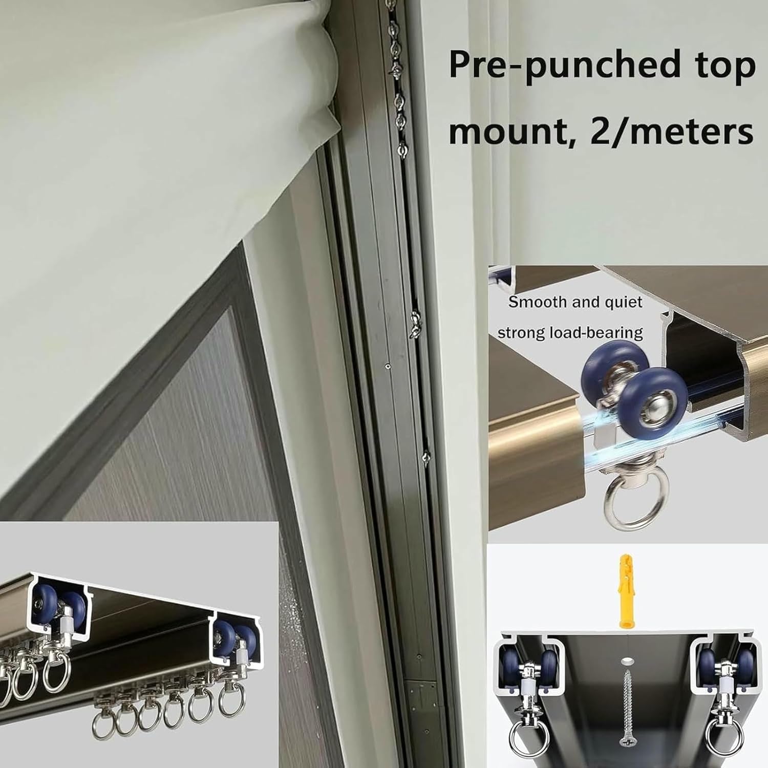 Ceiling Curtain Track, Curtain Double Tracks, Aluminium Ceiling Mounted Curtain Tracks, Room Divider Curtain Rod, Silent Sliding Ceiling Curtain Rail, for Office Home Bathroom(Black,1.7m(5.6ft))