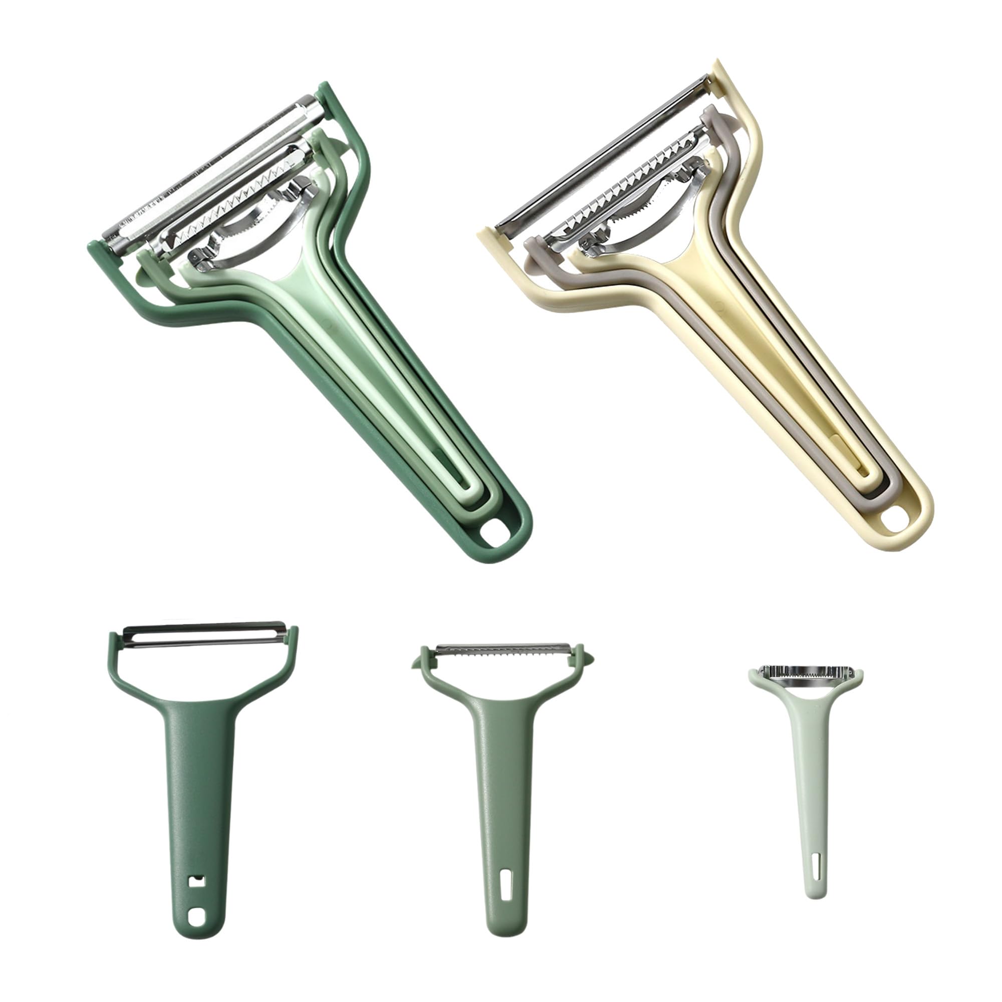 JDL LUCKY LIFE Peelers for Kitchen, 3-in-1 Kitchen Peeler Set, Includes Vegetable Peeler, Julienne Tool, Corn Peeler, Vegetable Peeler for Corn on the Cob (Green)