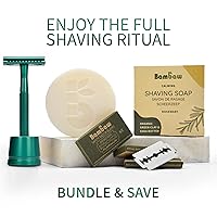 Vista 6 de Bambaw Double Edge Close Comb Safety Razor with Stand, Shaving Razor for Men with 5 Safety Razor Blades, Reusable Eco Freindly DE Metal Razor – Sea