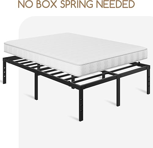 Miniatura 8 de Topeakmart Marco de cama de plataforma de metal de 18 pulgadas con soporte de listones resistente y agujeros reservados para cabecero de bricolaje,