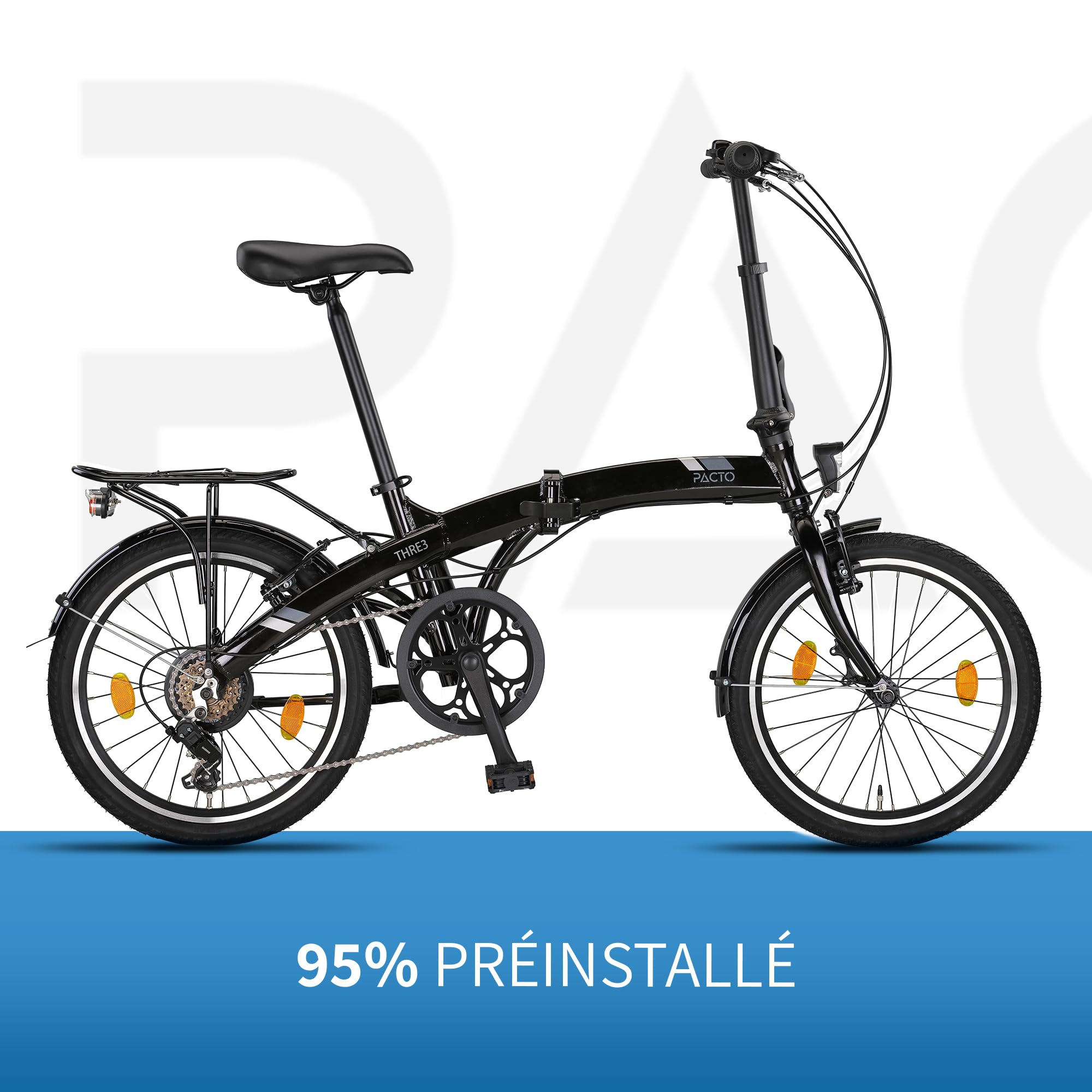 PACTO Vélo pliable de qualité supérieure pour adulte - Cadre en aluminium de 27 cm - Roues en aluminium - 6 vitesses Shimano