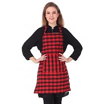 GLUN® Waterproof Unisex Kitchen Apron with Center Pocket and Adjustable Neck Belt with Metal Buckle (PACK OF 1) (Red Checkered)
