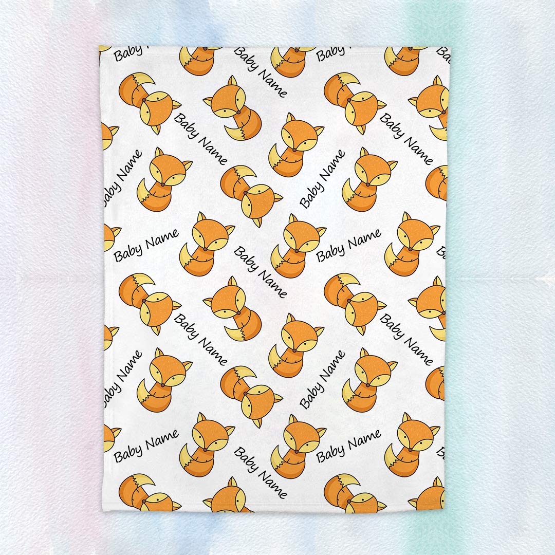 Cute Fox Customized Baby Newborn Gifts, Personalized Baby Blankets for Boys and Girls with Name, Soft Plush and Cozy Minky Dot, 30" X 40"