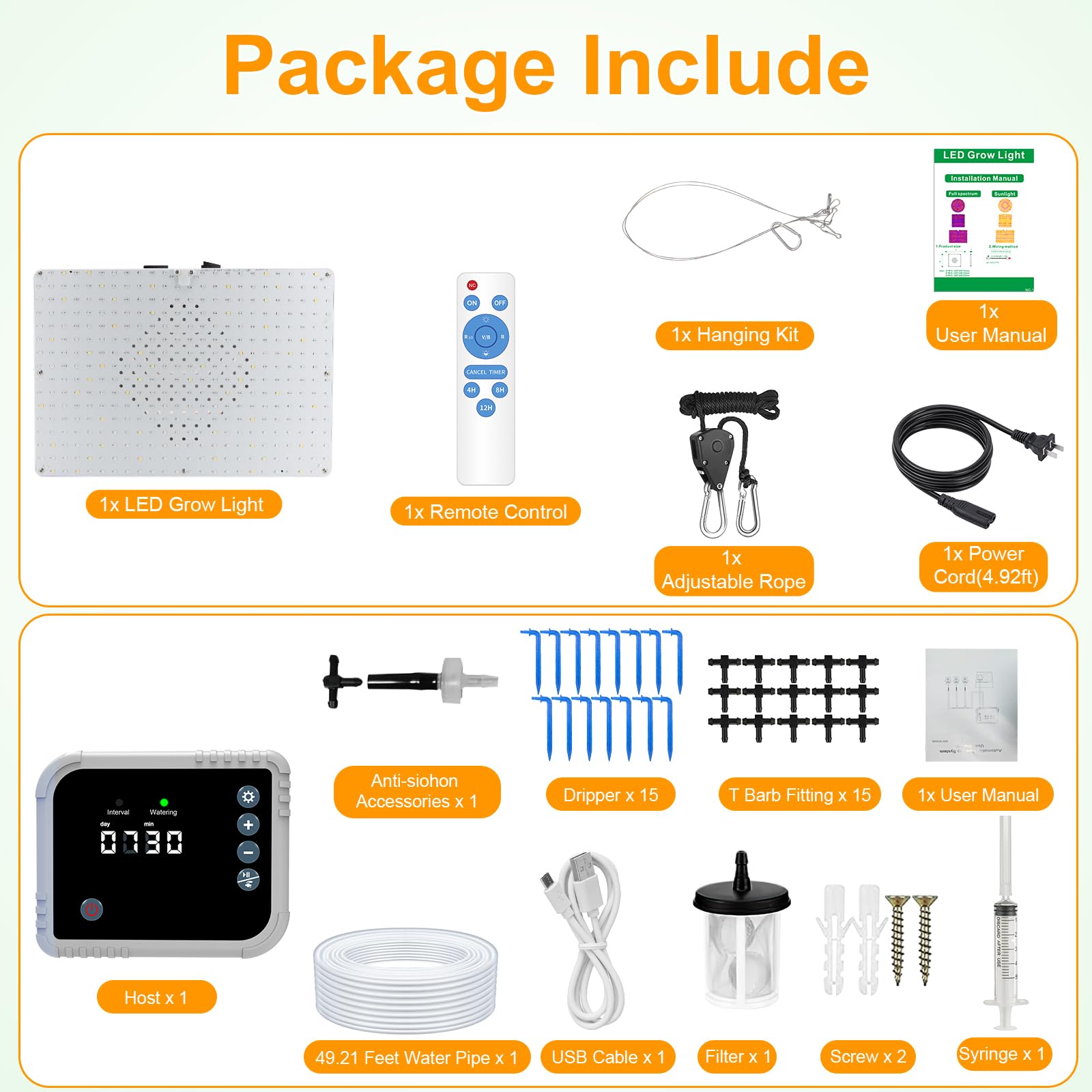 LED Grow Light con sistema de riego automático para plantas de interior, luz de espectro completo con mando a distancia, regulable sin niveles con 3 modos de iluminación para plántulas