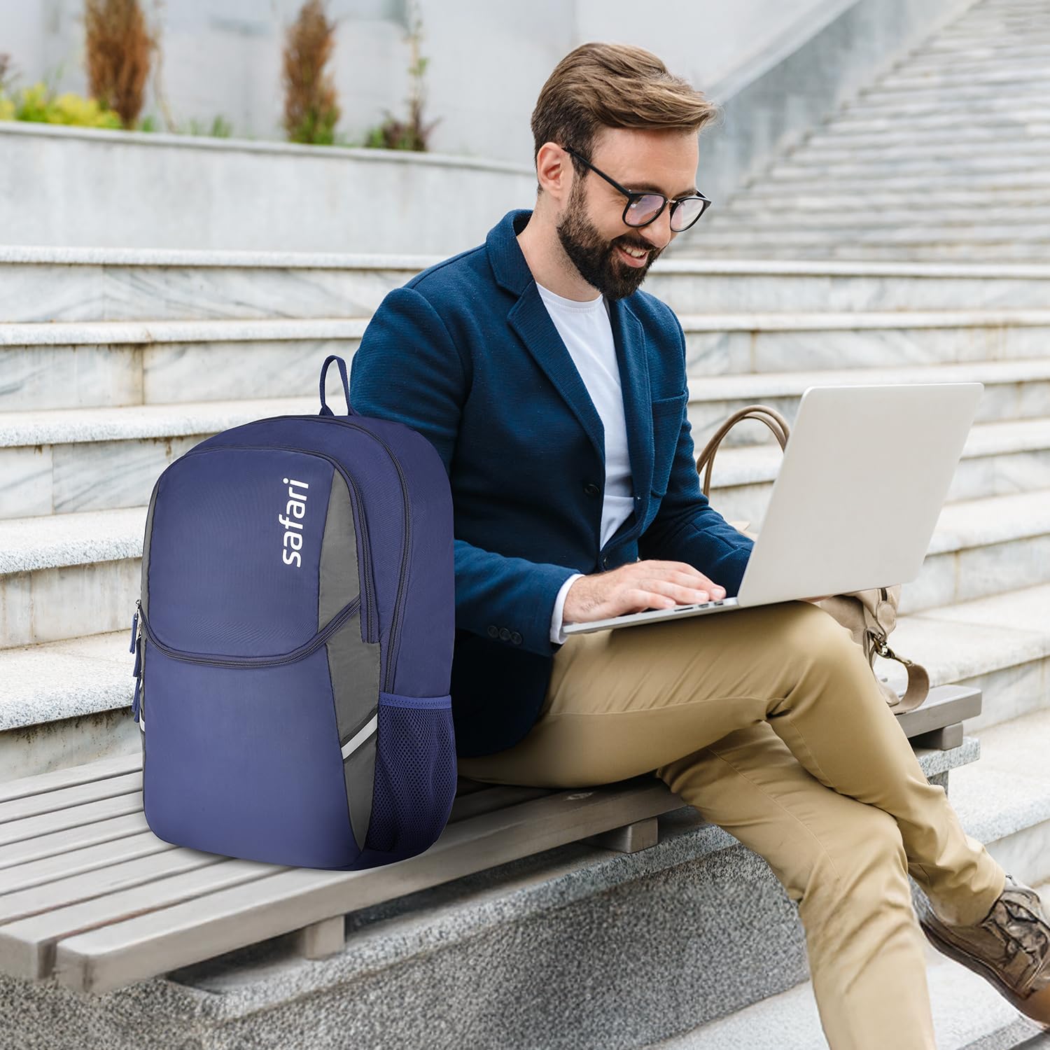 Safari Nudge Laptop Backpack for men & women, school bag for boys and girls, college bag, office bag, travel bag, 3 compartments, Bottle holder, Front pocket, Color Blue — Amazon image 8
