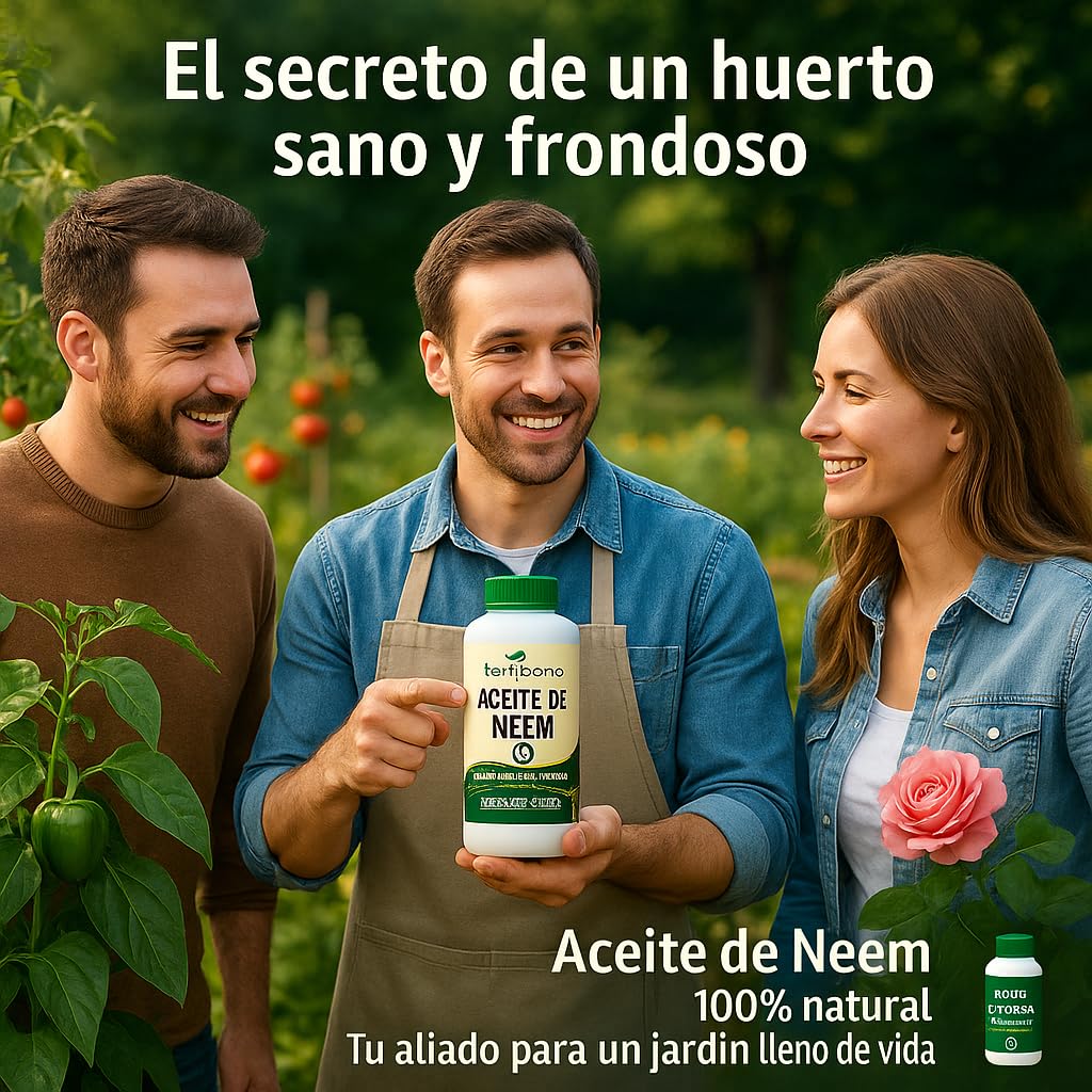 FERTIBONO Aceite de Neem 100% Puro, 1 L, Prensado en Frío, Multiusos para Plantas, Huerto y Jardín